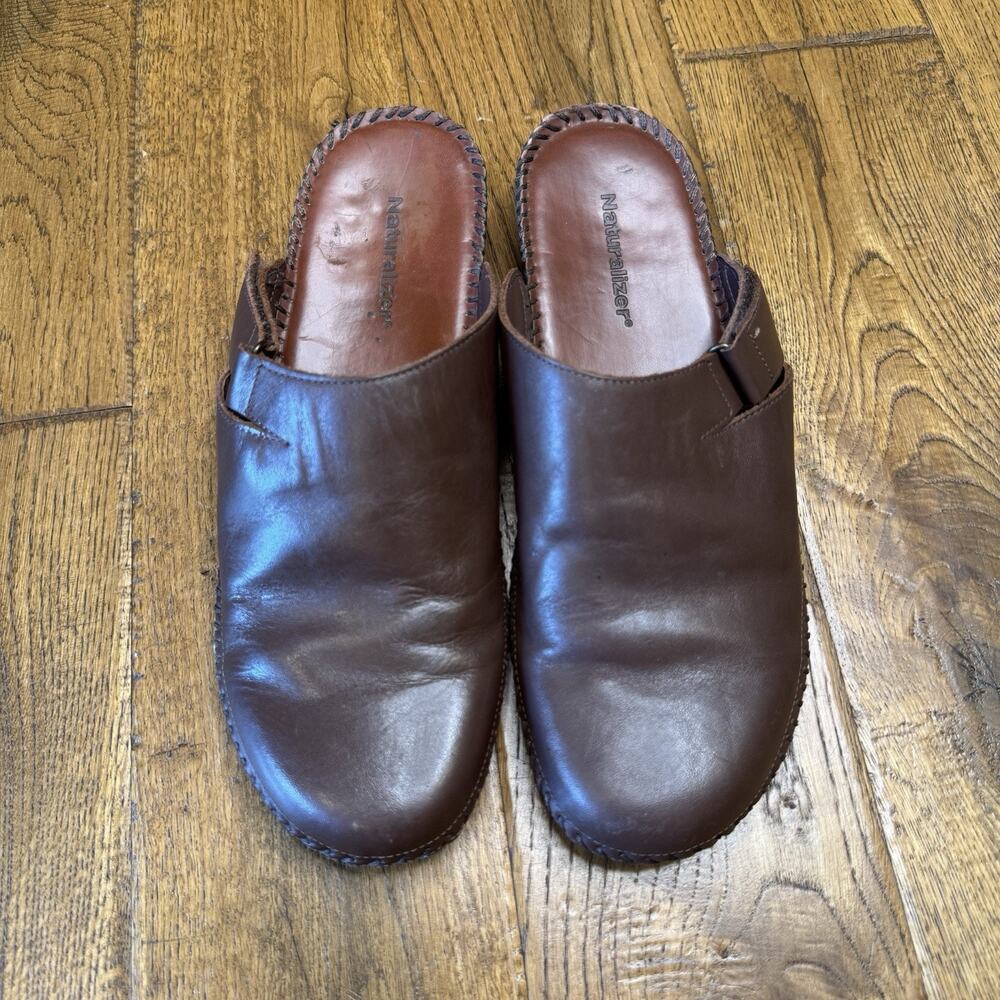 Naturalizer Leather Slip On Clogs Shoes Women's Comfort Brown Open Back Women 10 - Picture 3 of 7